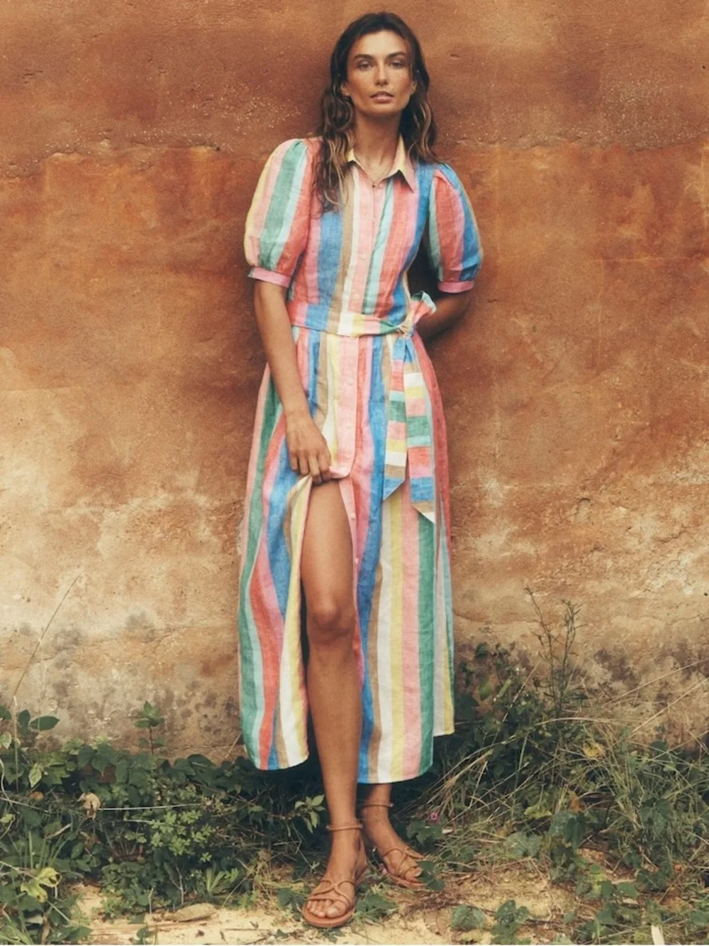 Boden Alexa Stripe Linen Maxi Shirt Dress Pink Multi Size 6R - Picture 3 of 16